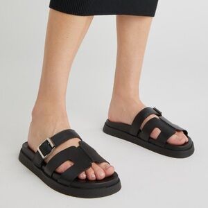 NEW Steve Madden Mayhem Slide Sandals Black Leather Women’s Size 9.5